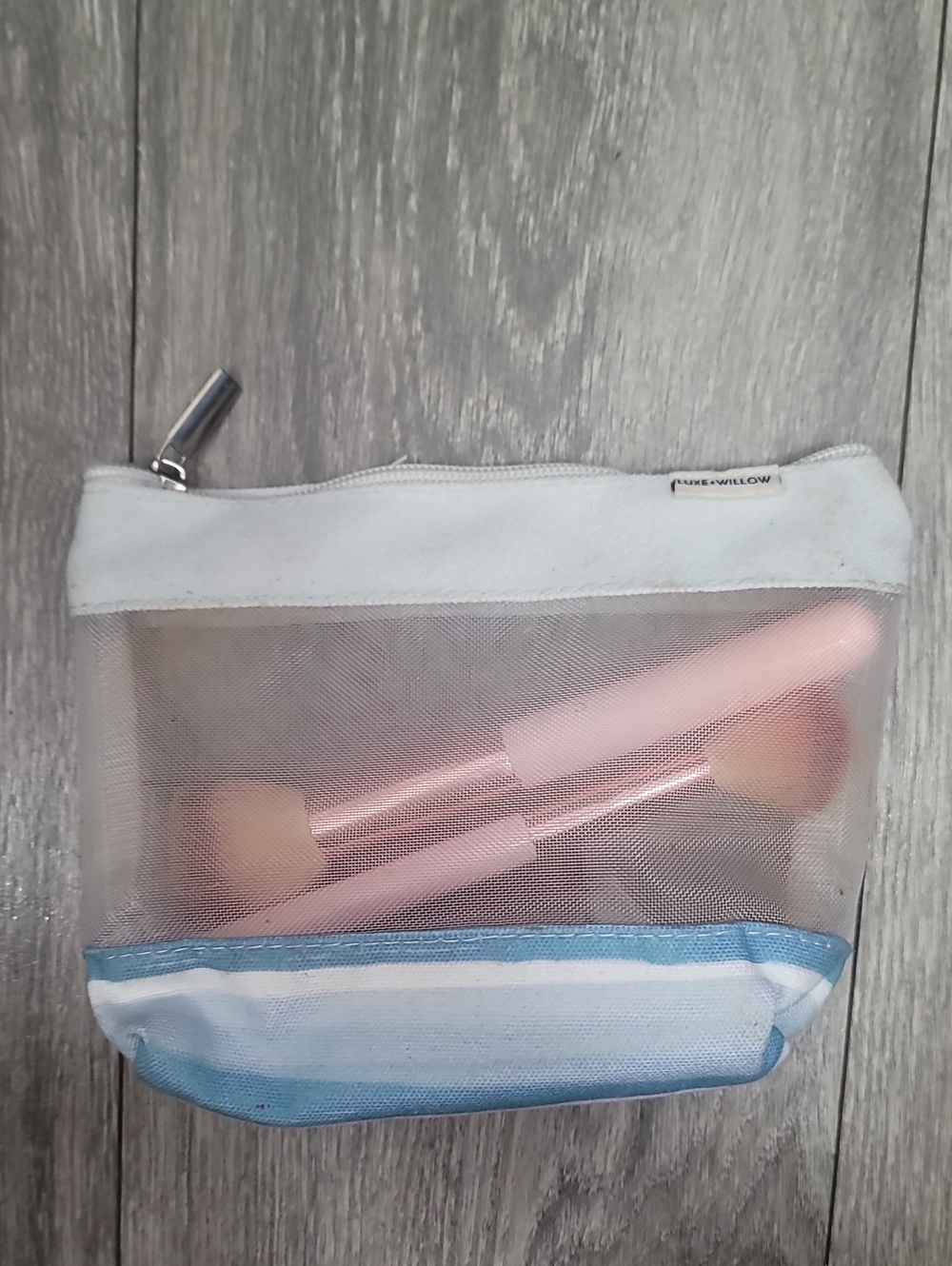 Luxe + Willow Blue and White Mesh Cosmetic Pouch